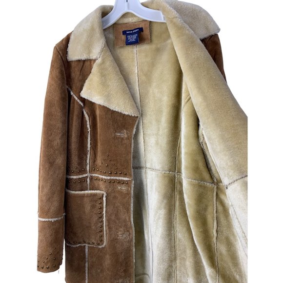 Boston Proper Patchwork Leather Midi Coat Size 12 Studs GUC 6635 Western - Picture 10 of 13